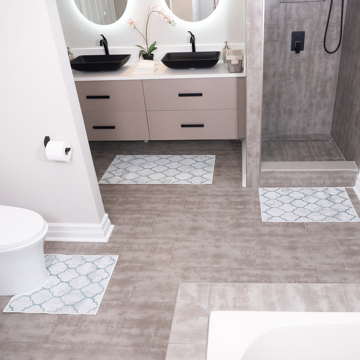 Geometric Design 3 Piece Bathroom Rugs Set | Gray&Teal