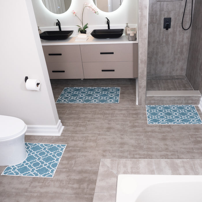 Geometric Graphic Design 3 Piece Bathroom Rugs Set | Teal