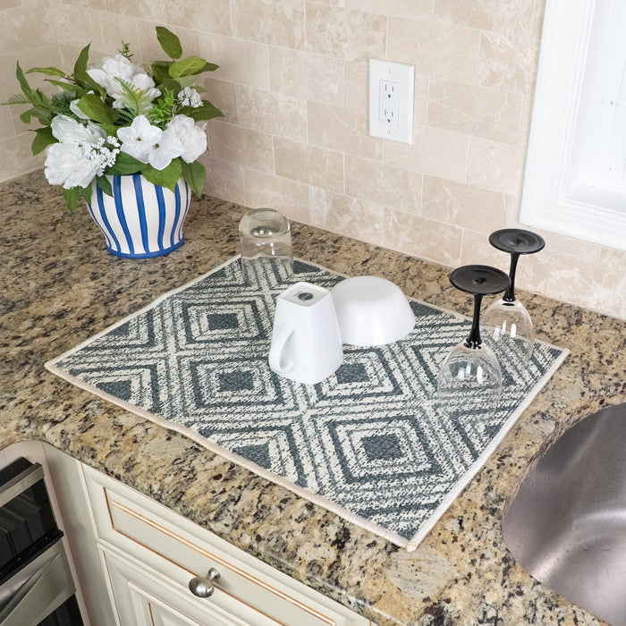 Geometric Pattern Large Dish Drying Mat for Kitchen Counter |24 x 18 x 0.25 Inches | Gray