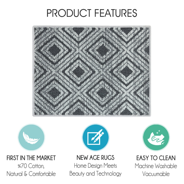 Geometric Pattern Large Dish Drying Mat for Kitchen Counter |24 x 18 x 0.25 Inches | Gray