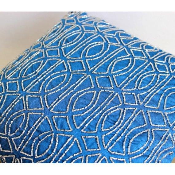 Geometric Royal Blue - Royal Blue Art Silk Decorative Euro Sham