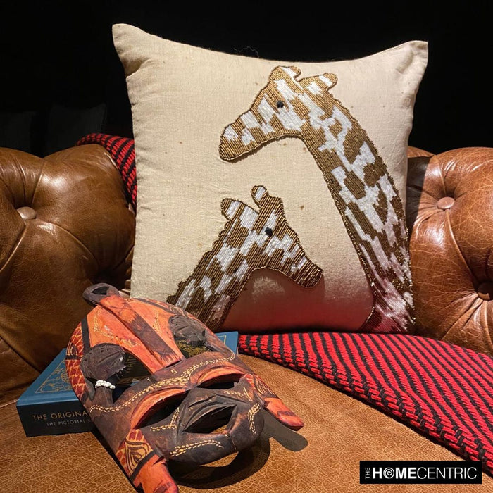 Giraffe Talk - Natural Beige Linen Throw Pillow Cover