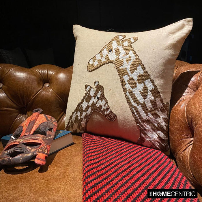 Giraffe Talk - Natural Beige Linen Throw Pillow Cover