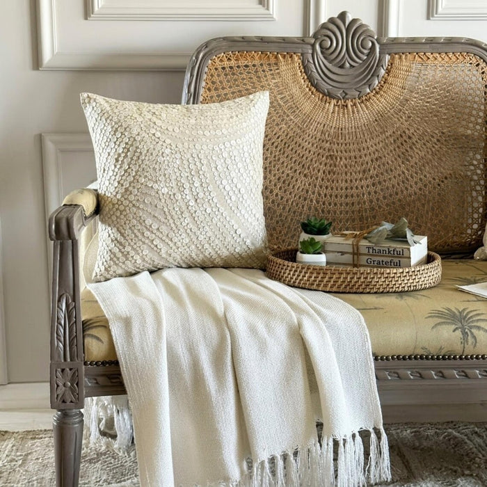 Glazed Pearls - Natural Beige Cotton Linen Throw Pillow Cover