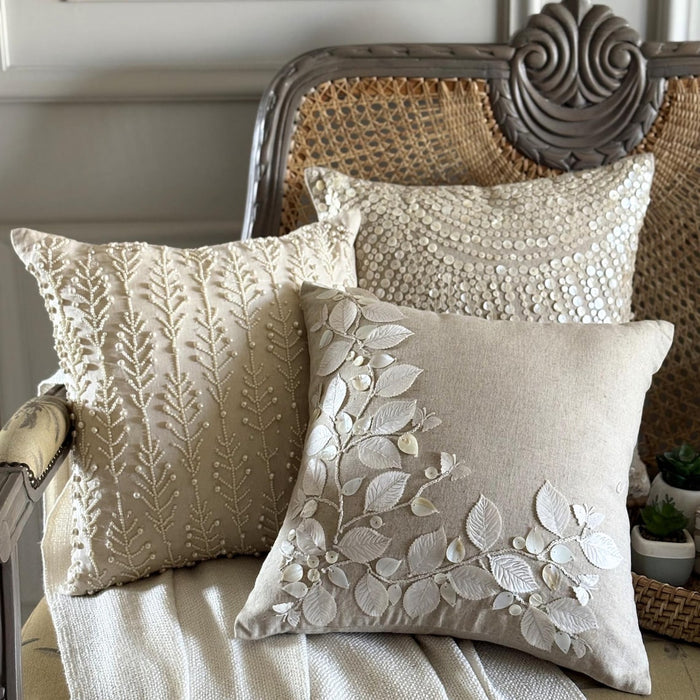 Glazed Pearls - Natural Beige Cotton Linen Throw Pillow Cover