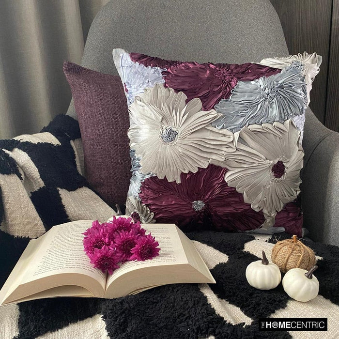 Glory In The Flowers - Purple Art Silk Throw Pillow Cover