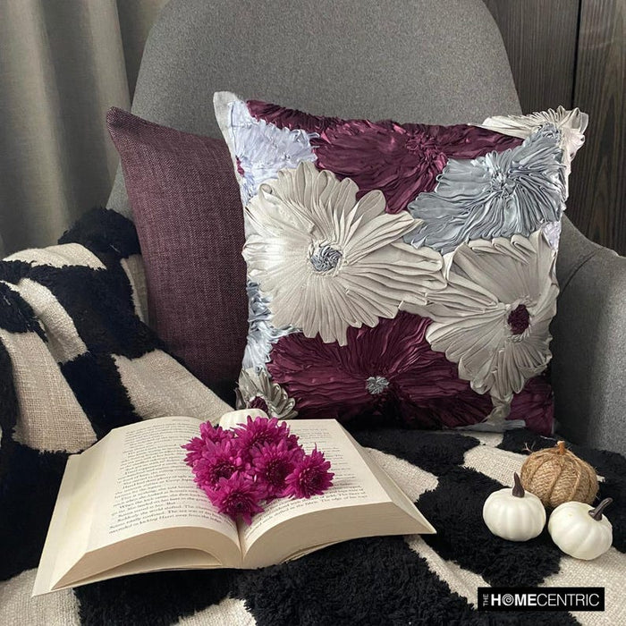 Glory In The Flowers - Purple Art Silk Throw Pillow Cover