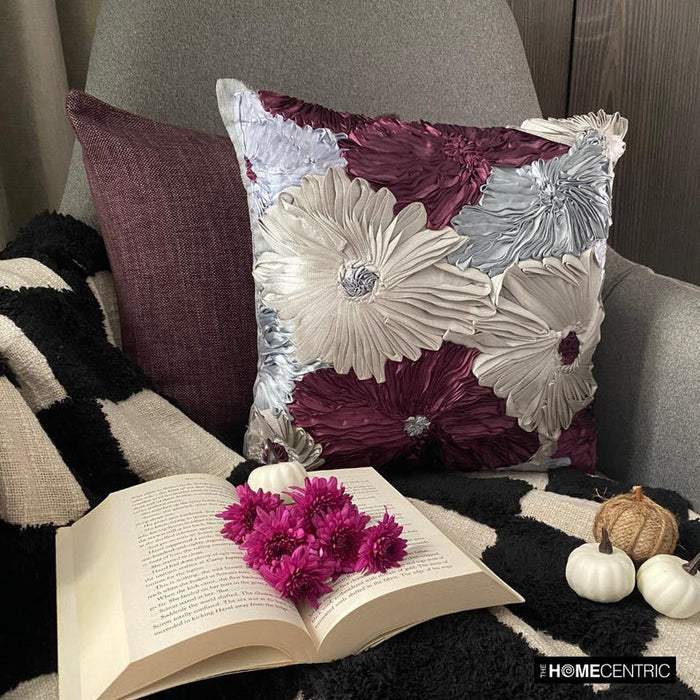 Glory In The Flowers - Purple Art Silk Throw Pillow Cover