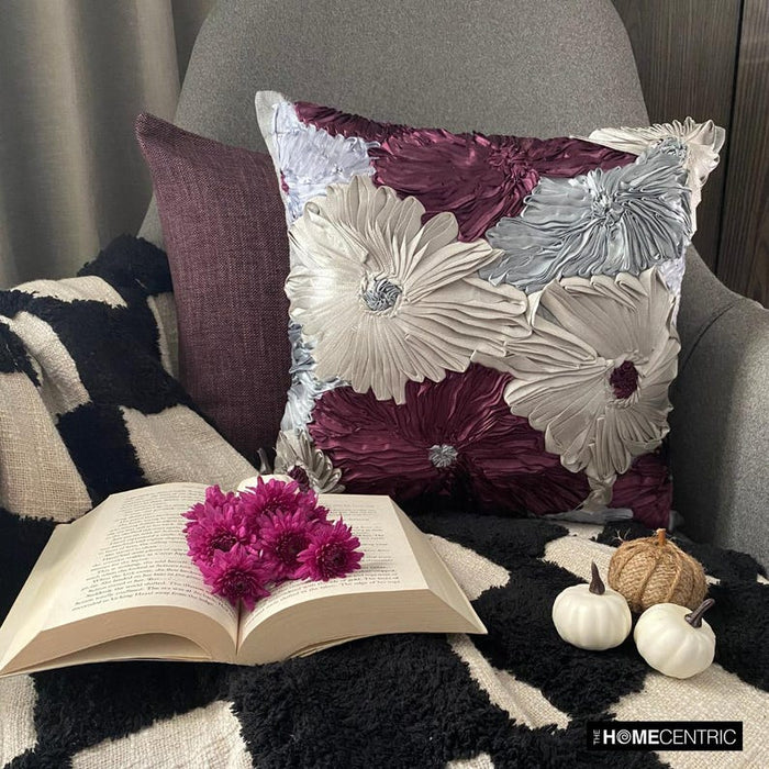 Glory In The Flowers - Purple Art Silk Throw Pillow Cover
