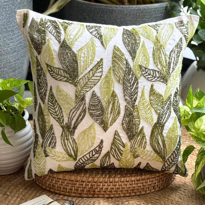 Going Tropical - Green Linen Throw Pillow Cover