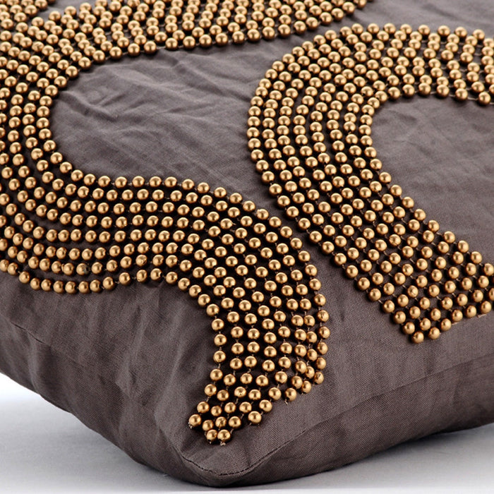 Gold Bead Trail - Brown Cotton Linen Decorative Euro Sham