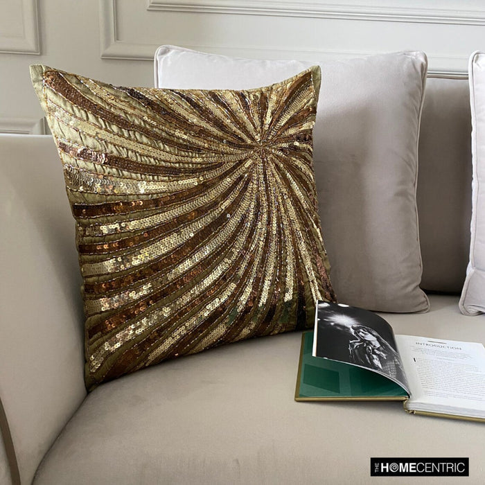 Gold Bloom - Brown & Gold Art Silk Throw Pillow Cover