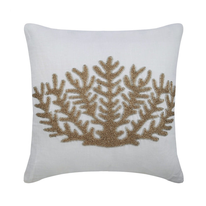 Gold Coral Hunt - Ivory Cotton Linen Decorative Euro Sham