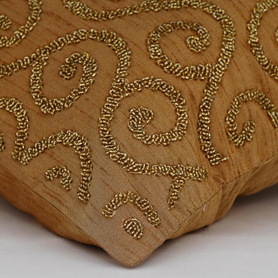 Gold Fest Beaded Throw Pillow Cover