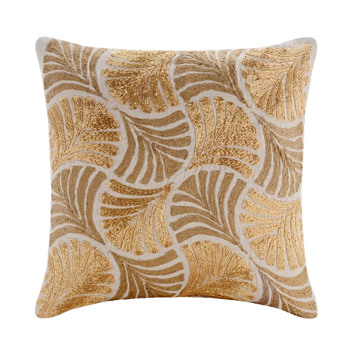 Gold Ginko Leaves - Gold Cotton Linen Decorative Euro Sham