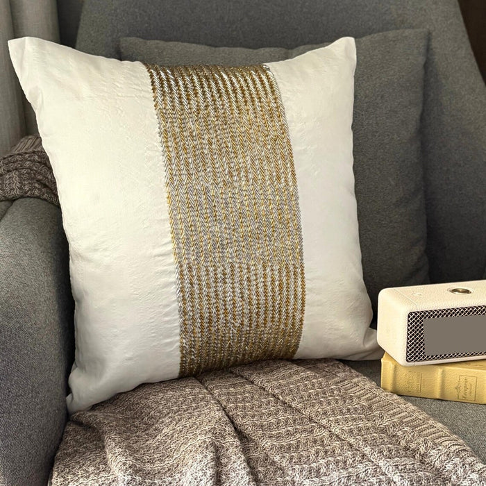 Gold Gleam - Ivory Art Silk Throw Pillow Cover
