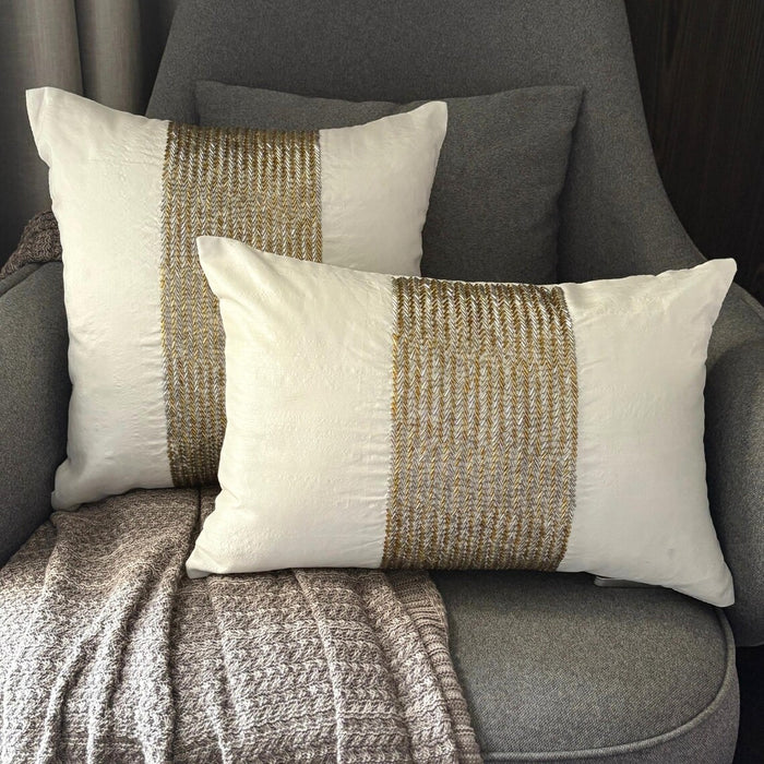 Gold Gleam - Ivory Art Silk Throw Pillow Cover