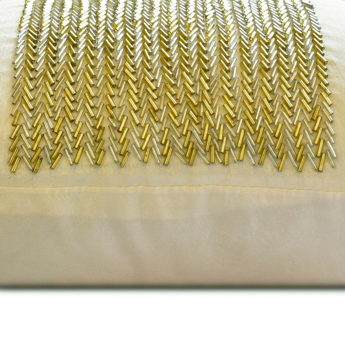 Gold Gleam - Ivory Art Silk Throw Pillow Cover