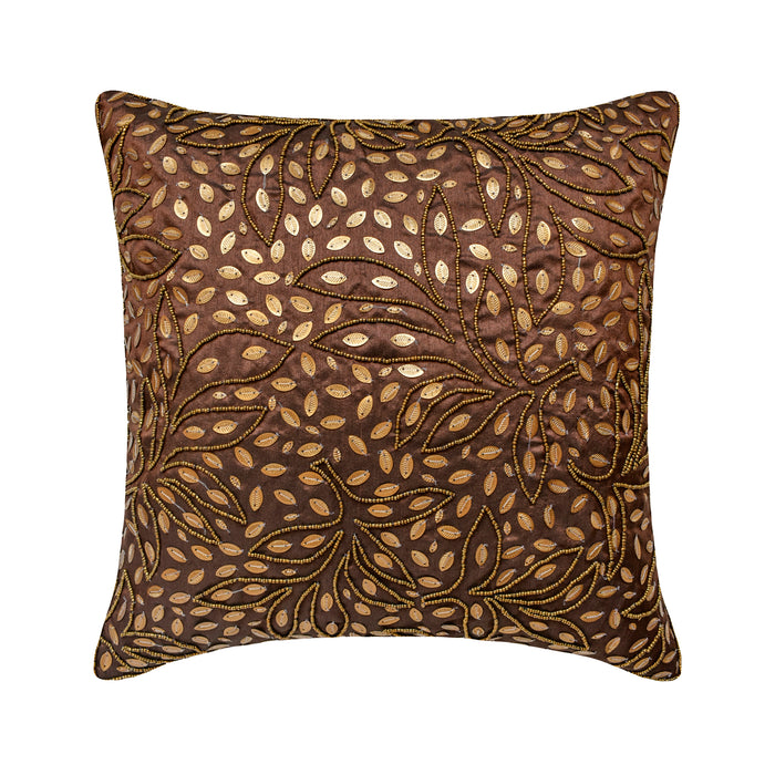 Gold Leaves - Brown Art Silk Throw Pillow Cover
