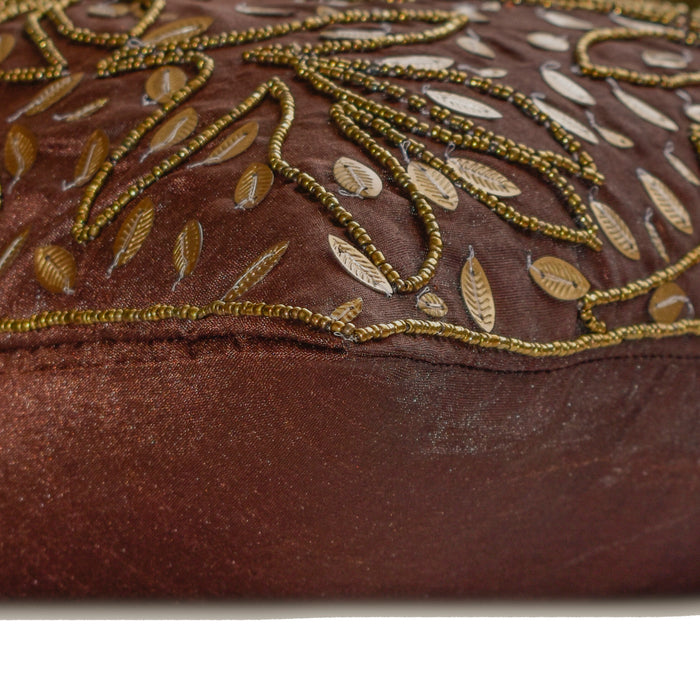 Gold Leaves - Brown Art Silk Throw Pillow Cover