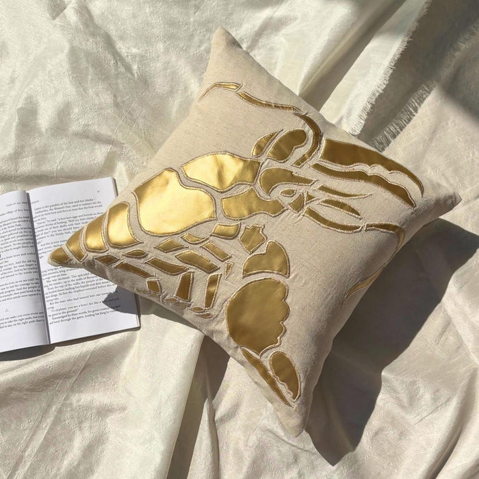 Gold Lobster - Natural Beige Cotton Linen Decorative Euro Sham