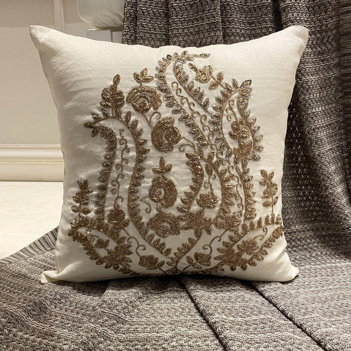 Gold Magical Garden - White Cotton Linen Decorative Euro Sham