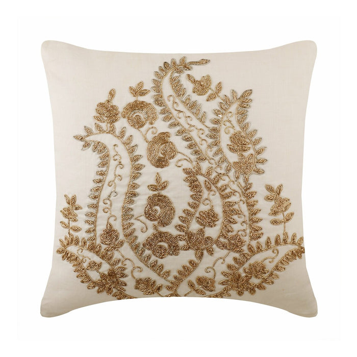 Gold Magical Garden - White Cotton Linen Decorative Euro Sham