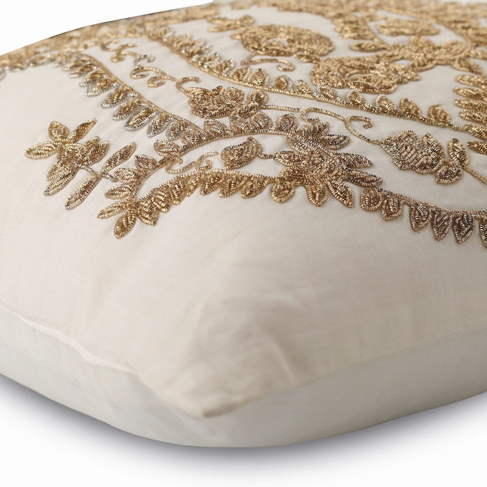 Gold Magical Garden - White Cotton Linen Throw Pillow Cover