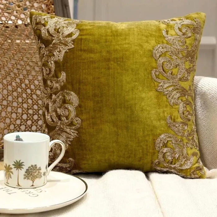 Gold Mythology Green Velvet Decorative Euro Sham