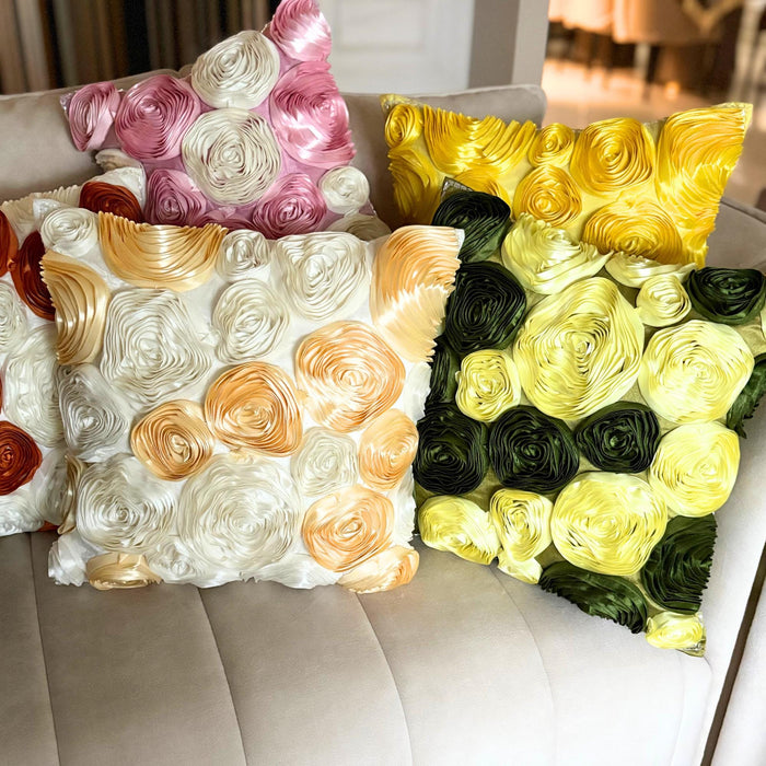 Gold N Ivory Blooms - Ivory & Gold Art Silk Decorative Euro Sham