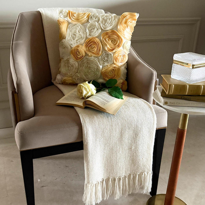 Gold N Ivory Blooms - Ivory & Gold Art Silk Decorative Euro Sham