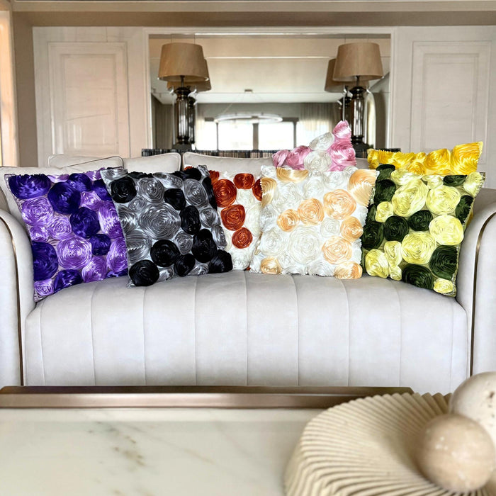 Gold N Ivory Blooms - Ivory & Gold Art Silk Decorative Euro Sham