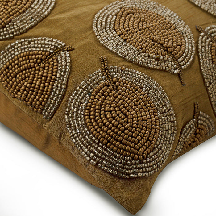 Gold Round Leaves - Gold Silk Throw Pillow Cover