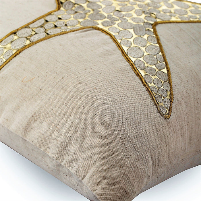 Gold Scaly Starfish - Natural Beige Cotton Linen Decorative Euro Sham
