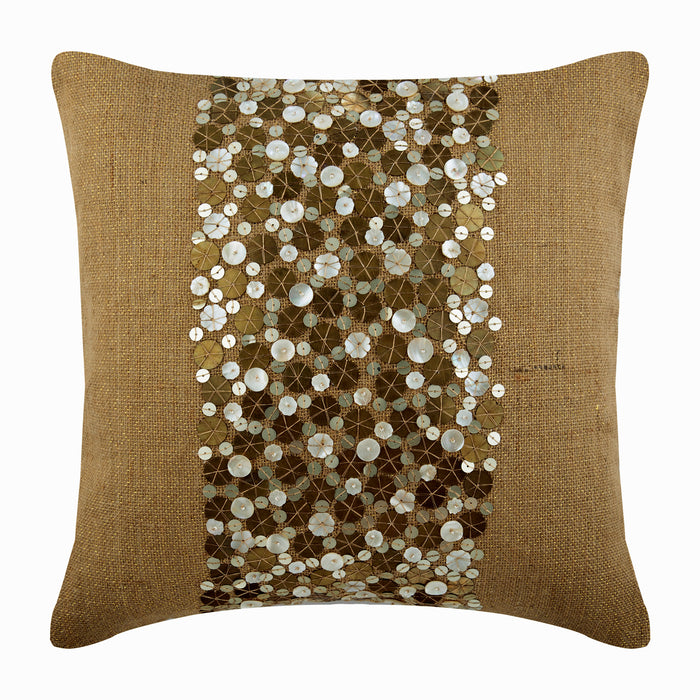 Gold Silver Sands - Beige Burlap Decorative Euro Sham