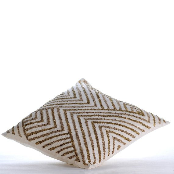 Gold Silver Tinsel - Ivory Cotton Linen Decorative Euro Sham