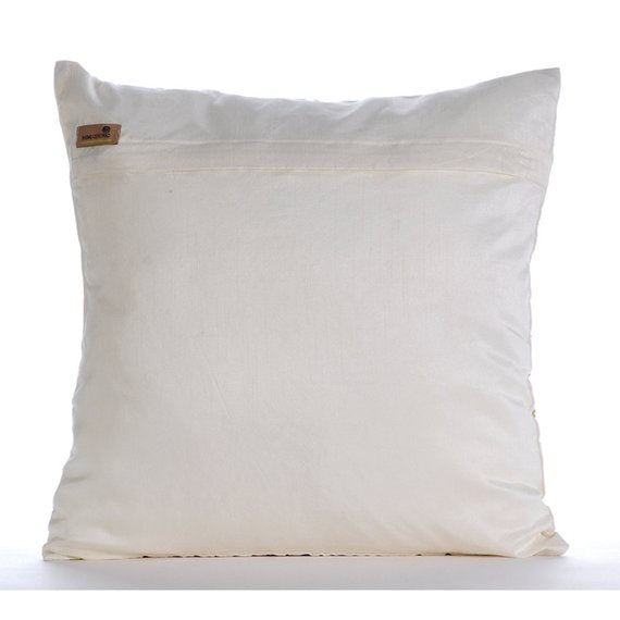 Gold Silver Tinsel - Ivory Cotton Linen Decorative Euro Sham