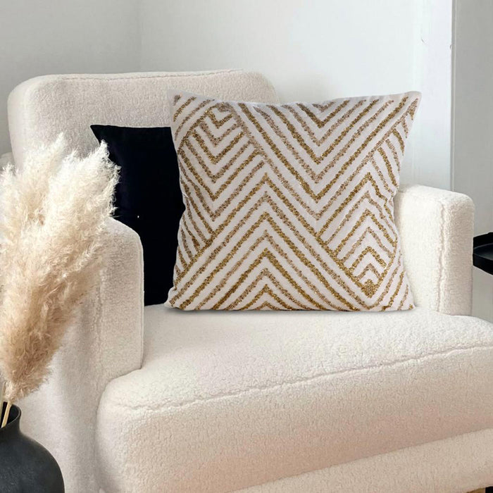 Gold Silver Tinsel - Ivory Cotton Linen Throw Pillow Cover