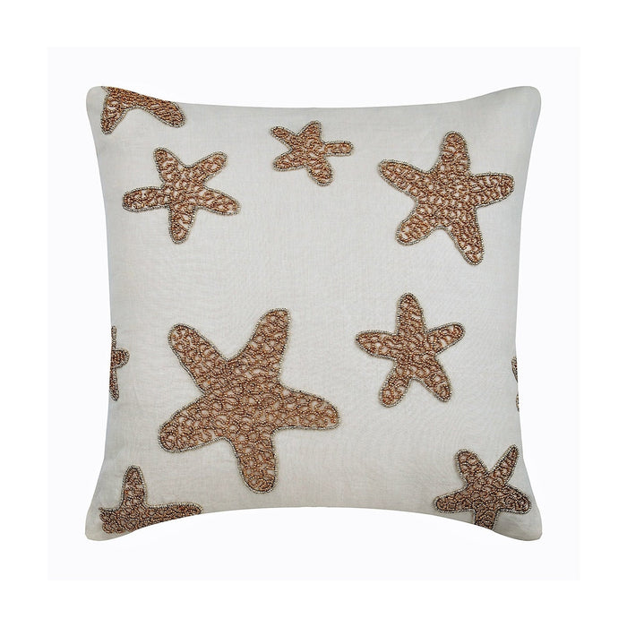 Gold Starfish - Ivory Cotton Linen Decorative Euro Sham