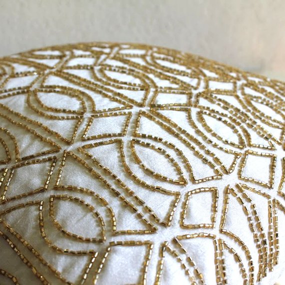 Gold Taj - Ivory Art Silk Throw Pillow Cover