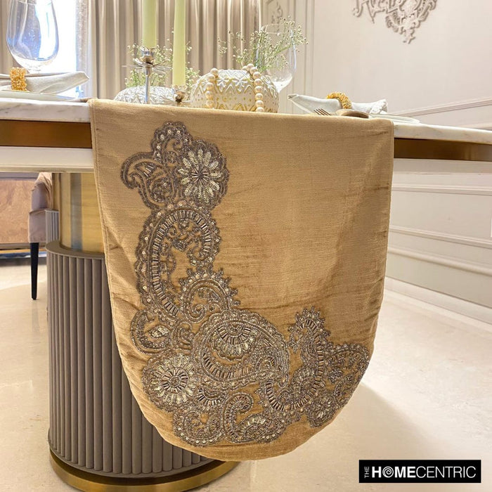 Gold Velvet Decorative Table Runners - Paisley Swirl
