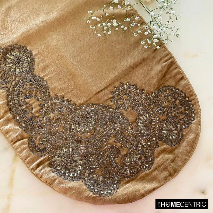 Gold Velvet Decorative Table Runners - Paisley Swirl