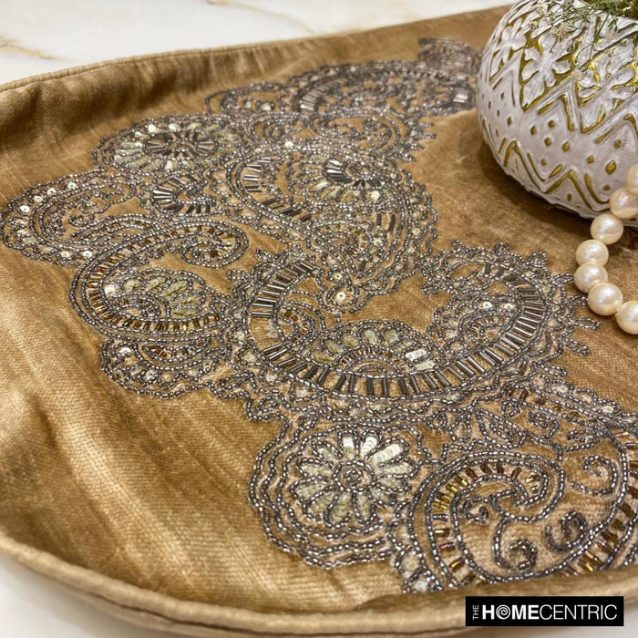 Gold Velvet Decorative Table Runners - Paisley Swirl