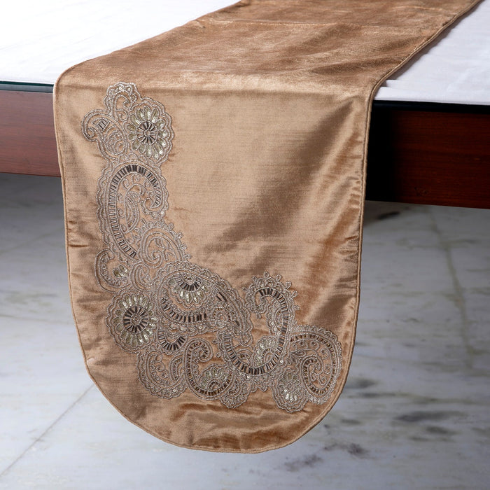Gold Velvet Decorative Table Runners - Paisley Swirl