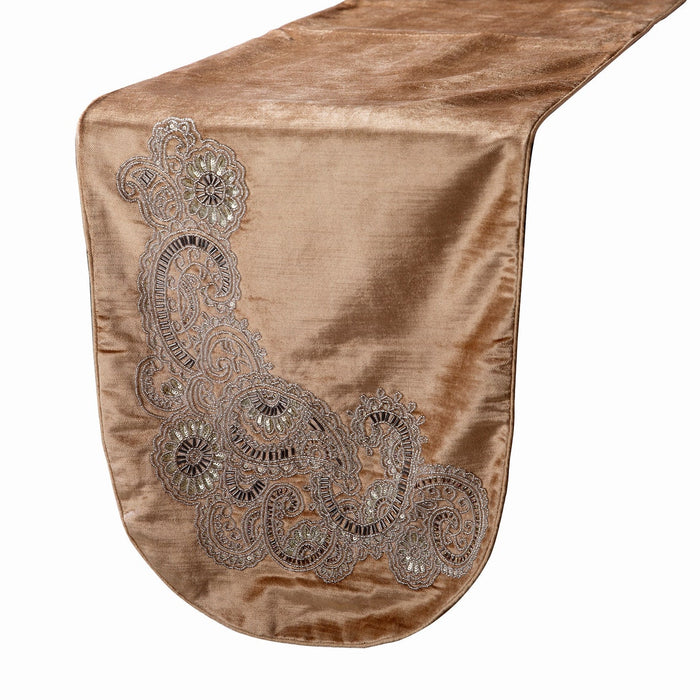 Gold Velvet Decorative Table Runners - Paisley Swirl