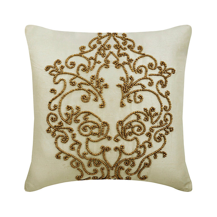 Gold Wedding - Ivory Silk Throw Pillow Cover