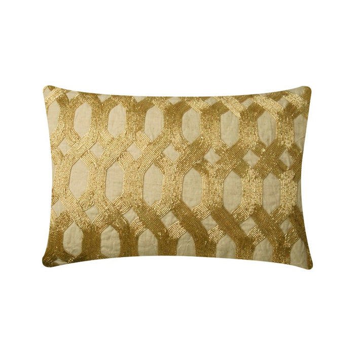 Golden Lattice Glow Decorative Lumbar Pillow Cover