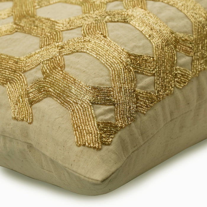 Golden Lattice Glow - Gold Linen Decorative Lumbar Pillow Cover
