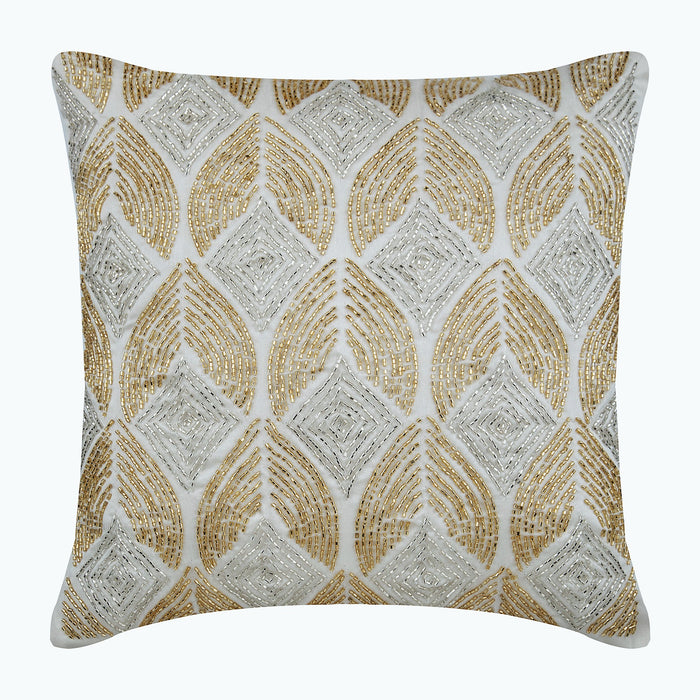 Golden Rain Beaded Throw Pillow Cover