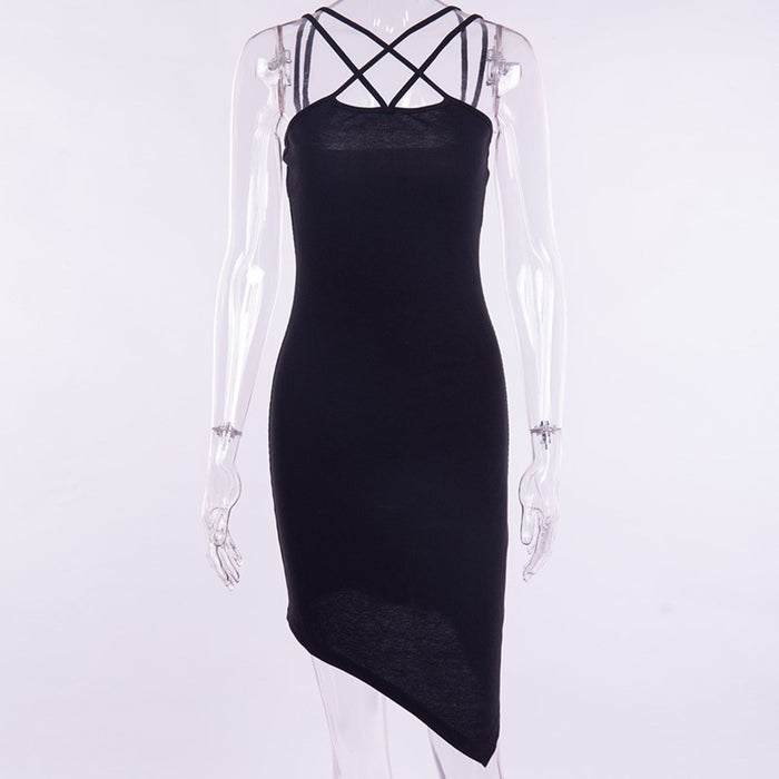 Gothic Black Slim Asymmetric Dress